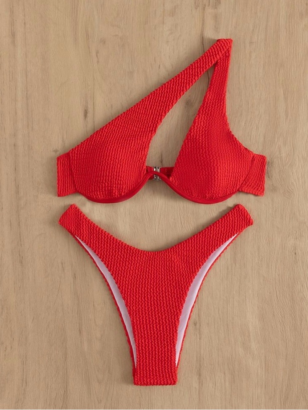 Red Textured Two-Piece Bikini Set
